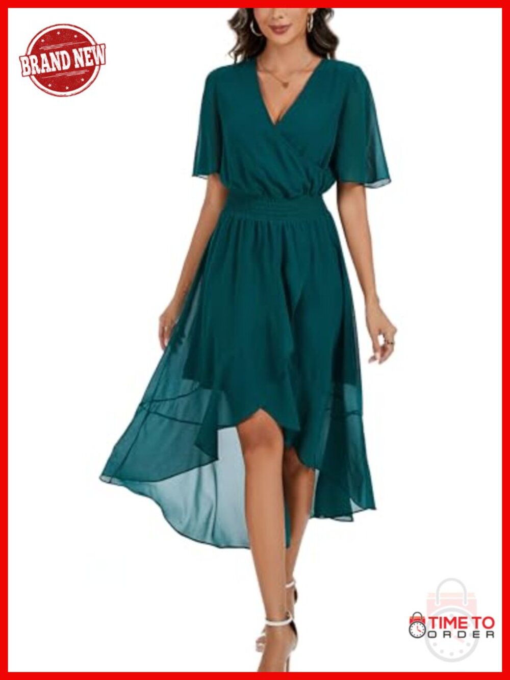 Women's Floral V-Neck High Low Flowy Maxi Dress Short Sleeve